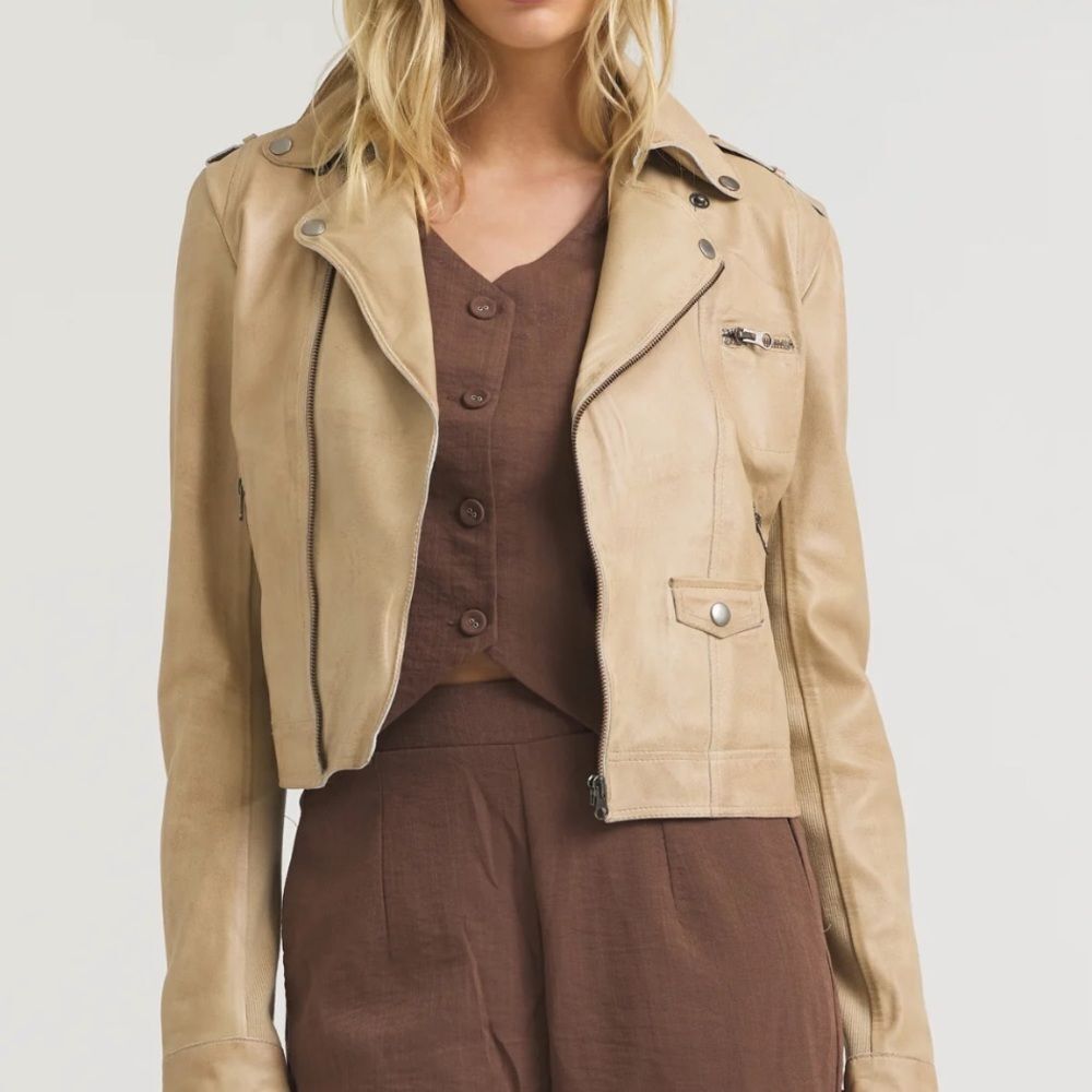 Jakket NYC Piper Patina Leather Jacket Sand-nwt